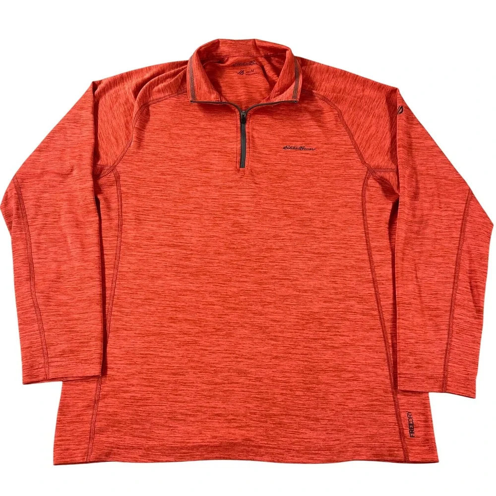 Eddie Bauer‎ Men's 1/4 Zip Pullover Sweatshirt Polyester Orange Medium FreeDry